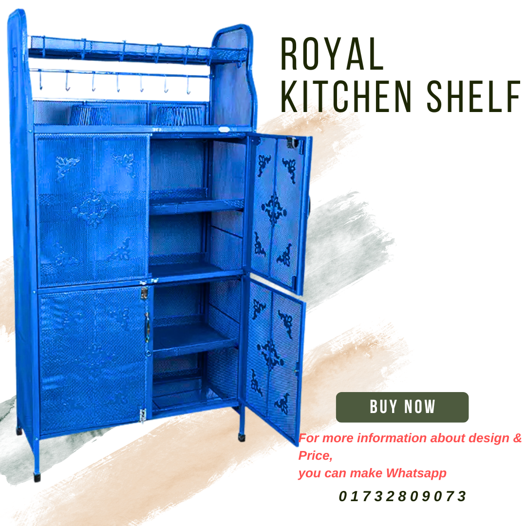 রয়াল ৪ ডোর কিচেন সেলফ - ব্লু | উন্নতমানের এমএস কিচেন ক্যাবিনেট (Royal 4 Door Kitchen Shelf - Blue) - Image 6