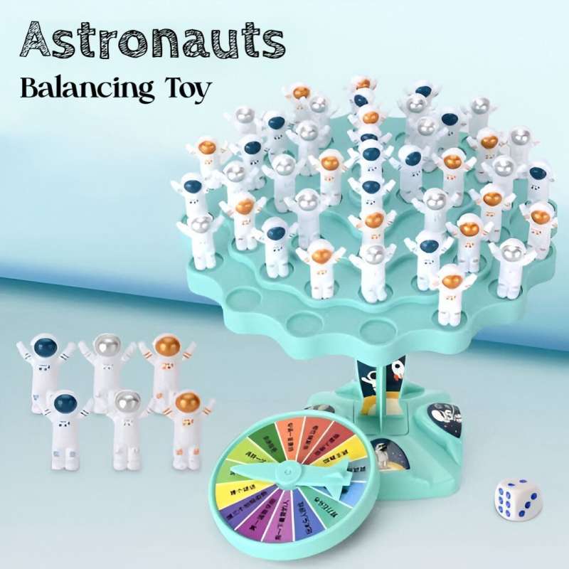 Astronauts balancing kids toy – wooden space-themed balance game for children
