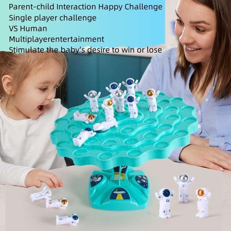Astronauts balancing kids toy – wooden space-themed balance game for children