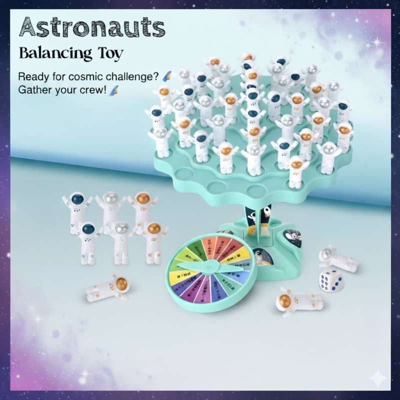 Astronauts balancing kids toy – wooden space-themed balance game for children
